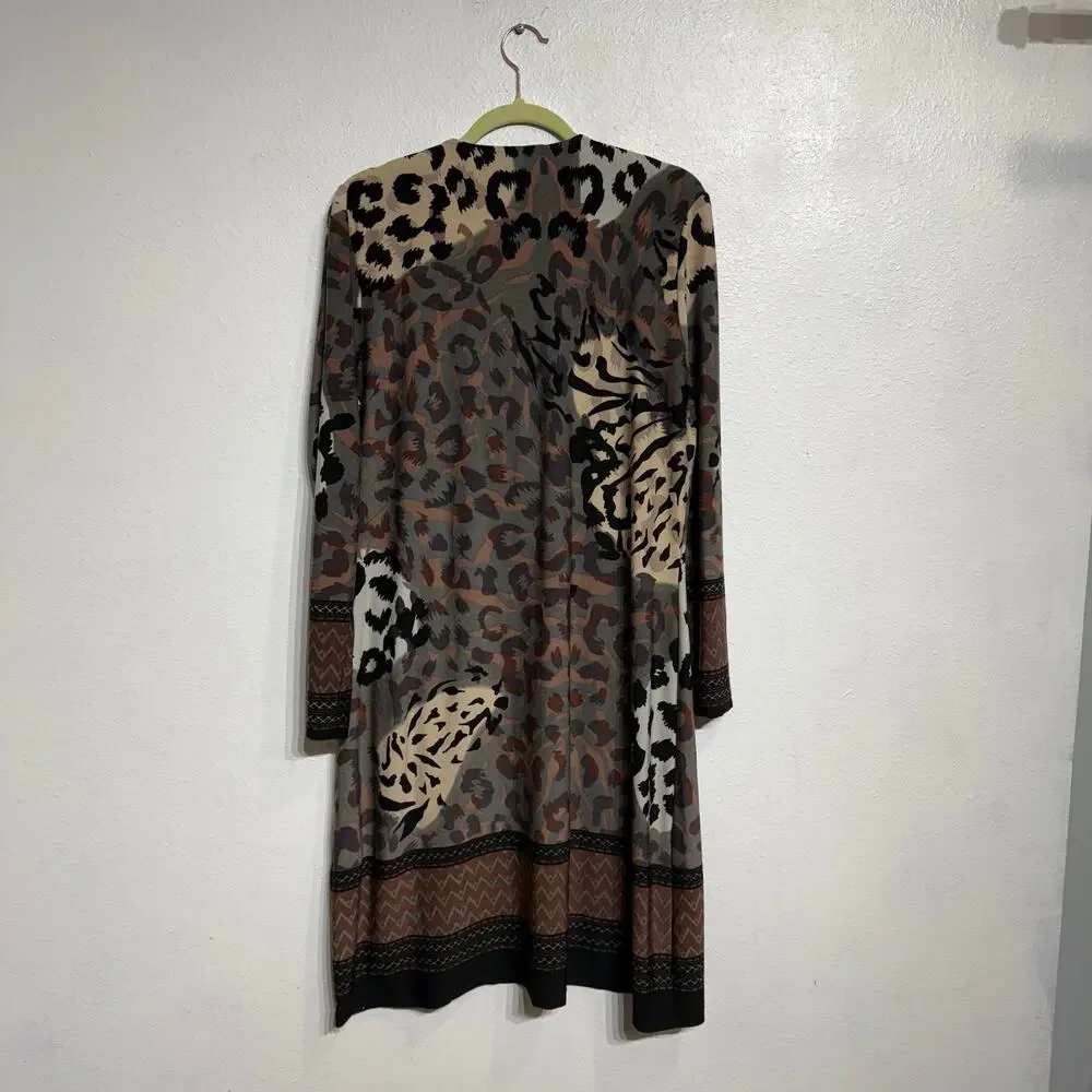 Calessa Brown Animal Print Vintage Midi Dress Sz XL - Picture 9 of 12